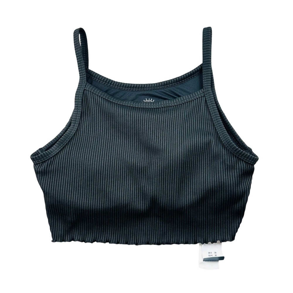 Hollister Swim Top Women XL Black Ribbed Square‎ Neck Padded Beachwear Surf